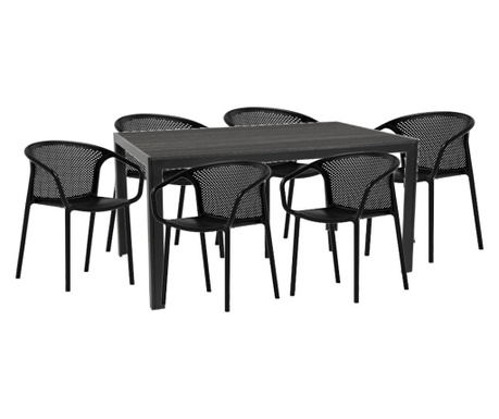 Raki chapeko mobilier gradina, terasa masa neagra 156x76x74cm cu 6 scaune chicago 57x57x77cm culoare neagra