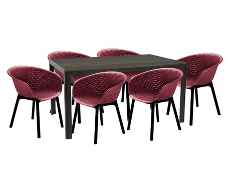 Raki maciah set mobilier pentru gradina/terasa masa maro 156x76x74 cu 6 scaune havana 61x64x74cm culoare bordo