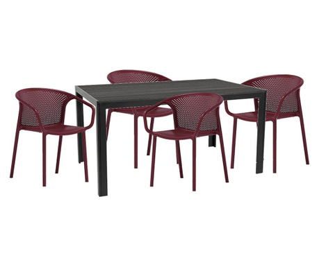 Raki chapeko mobilier gradina, terasa masa neagra 156x76x74cm cu 4 scaune chicago 57x57x77cm culoare bordo