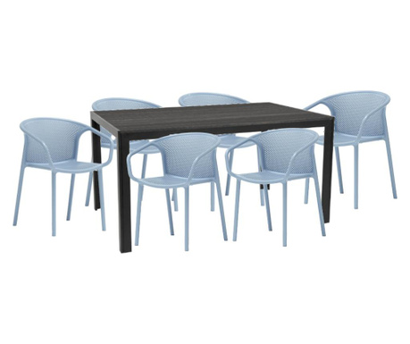 Raki chapeko mobilier gradina, terasa masa neagra 156x76x74cm cu 6 scaune chicago 57x57x77cm culoare albastru