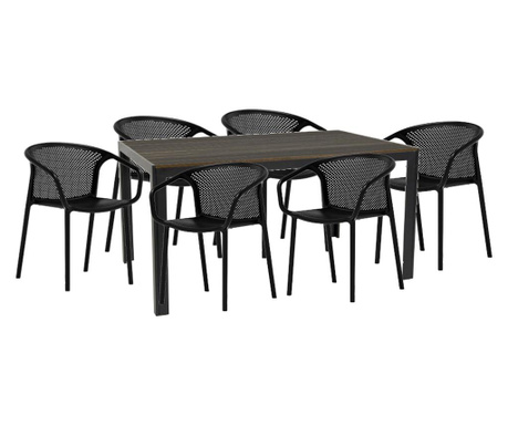 Raki chapeko mobilier gradina, terasa masa maro 156x76x74cm cu 6 scaune chicago 57x57x77cm culoare neagra