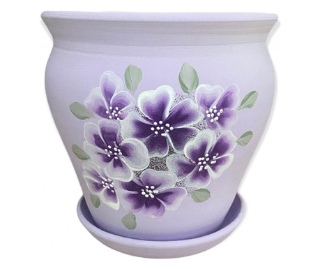 Ghiveci mare lila din ceramica cu floricele