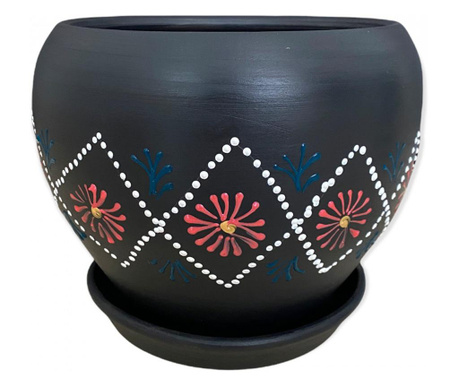 Ghiveci ceramica neagra decorat manual