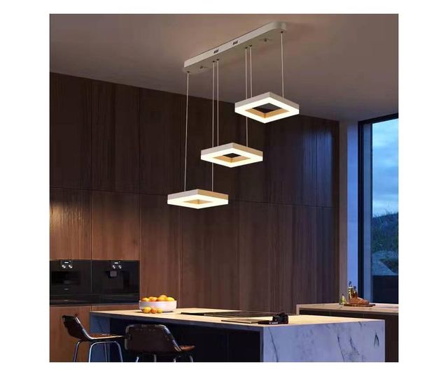 Lustra LED Tip Pendul RFAN, Model F203-3, cu Telecomanda, 3 Tipuri de Lumina, Inaltime Reglabila, 96W, Alb