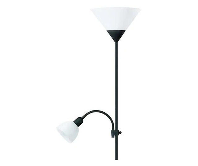 Lampadar Veioza cu 2 Brate Fix si Flexibil, Otel/Plastic Polietilenic, Alb/Negru, Inaltime 178 cm
