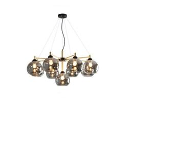 Lustra Tip Pendul RFAN, Model D9645-7, cu 7 Abajururi, 100 W, Negru/Auriu