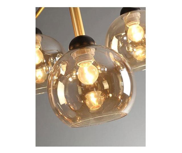 Lustra Tip Pendul RFAN, Model D9645-7, cu 7 Abajururi, 100 W, Negru/Auriu
