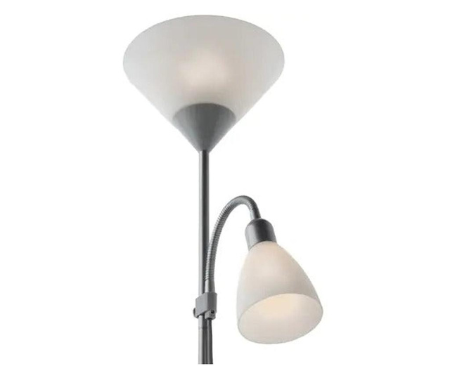 Lampadar Veioza cu 2 Brate Fix si Flexibil, Otel/Plastic Polietilenic, Alb/Gri, Inaltime 178 cm