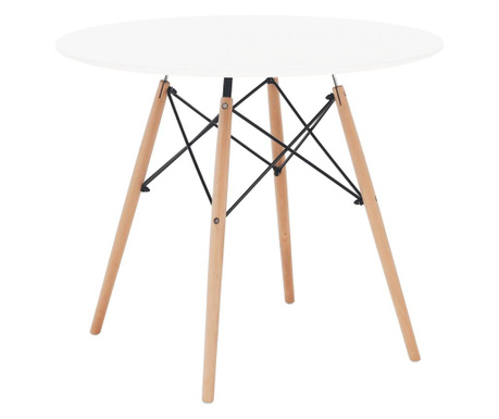 Asztal kerek fehér mdf lappal és bükkfa lábakkal Gamin 90x74 cm