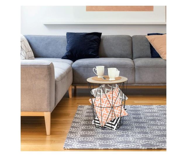 NANCER Naravni MDF in črna kovinska stranska mizica 40x40x40 cm