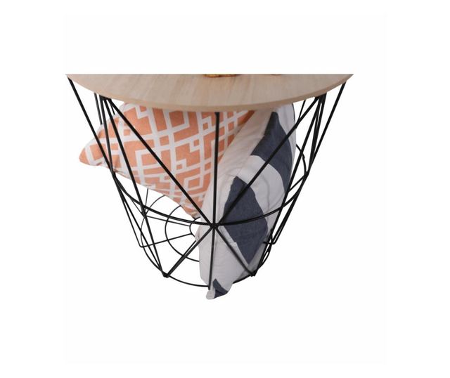 NANCER Naravni MDF in črna kovinska stranska mizica 40x40x40 cm