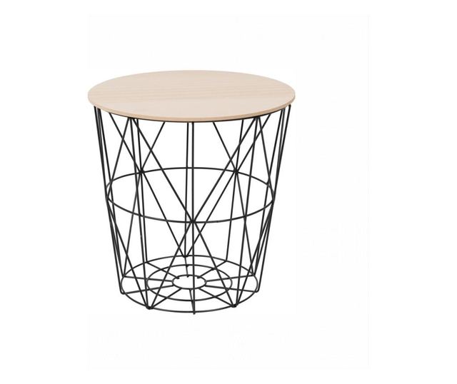 NANCER Naravni MDF in črna kovinska stranska mizica 40x40x40 cm