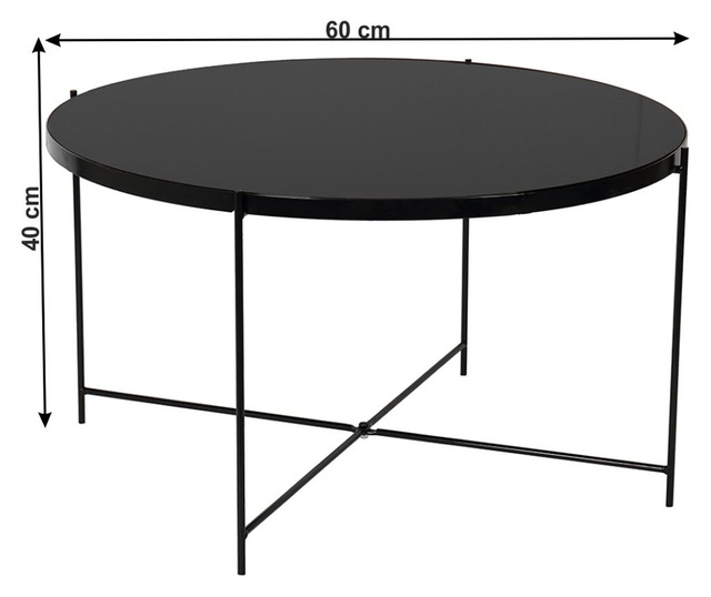 Kurtis stolić za kavu sa staklenom pločom i crnim metalnim nogama 60x60x40 cm
