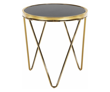 Klubska mizica s ploščo iz črnega stekla in zlatimi kromiranimi nogami Valero 45x45x50 cm