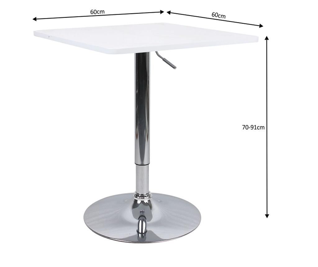 Állítható magasságú asztal króm ezüst lábbal és fehér MDF lappal Florian 60x60x91 cm - 2