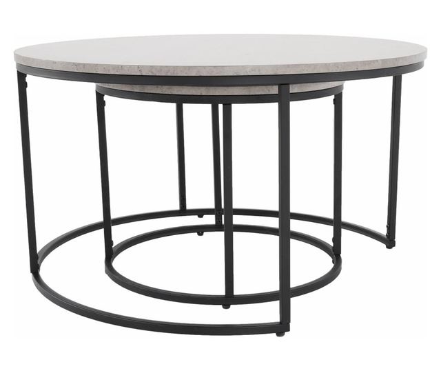 Set od 2 stolića mdf sivi metal crni Iklin 80x45 cm, 50x40 cm