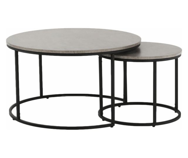 Set od 2 stolića mdf sivi metal crni Iklin 80x45 cm, 50x40 cm