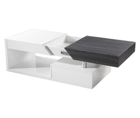 Dohányzóasztal fényes fehér és szürke mdf színben, fa designnal Melida 120x60x43 cm