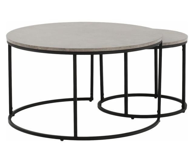 Set od 2 stolića mdf sivi metal crni Iklin 80x45 cm, 50x40 cm