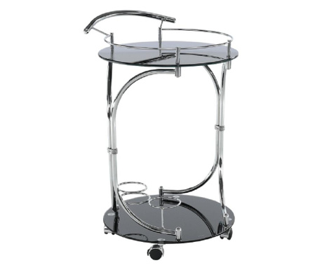 Stol za posluživanje s policama od crnog stakla i srebrnim kromom Vesna 50x45x72 cm