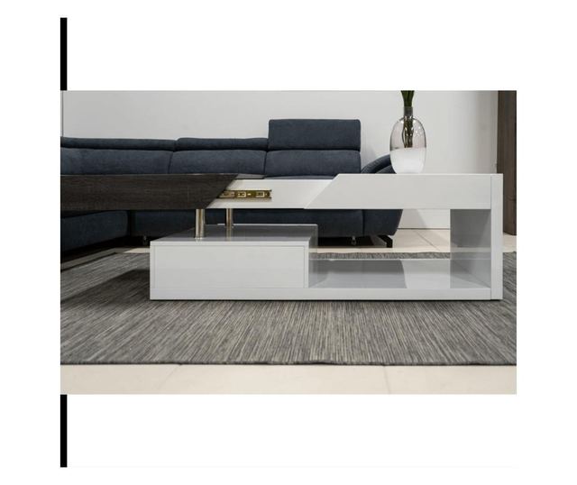 Klubska mizica iz sijoče belo-sivega mdf z lesenim dizajnom Melida 120x60x43 cm