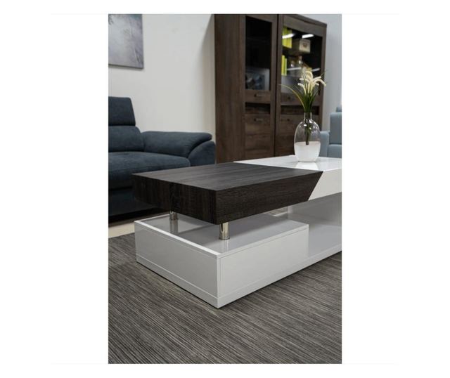 Klubska mizica iz sijoče belo-sivega mdf z lesenim dizajnom Melida 120x60x43 cm