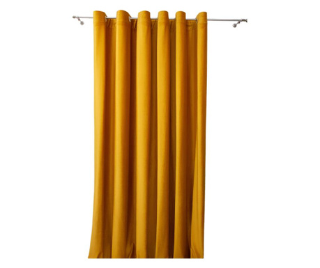 Кадифена завеса, горчица жълта, с метални пръстени, обикновена, непрозрачна, 140x250