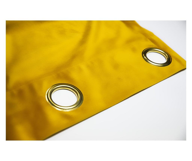 Кадифена завеса, горчица жълта, с метални пръстени, обикновена, непрозрачна, 200x250