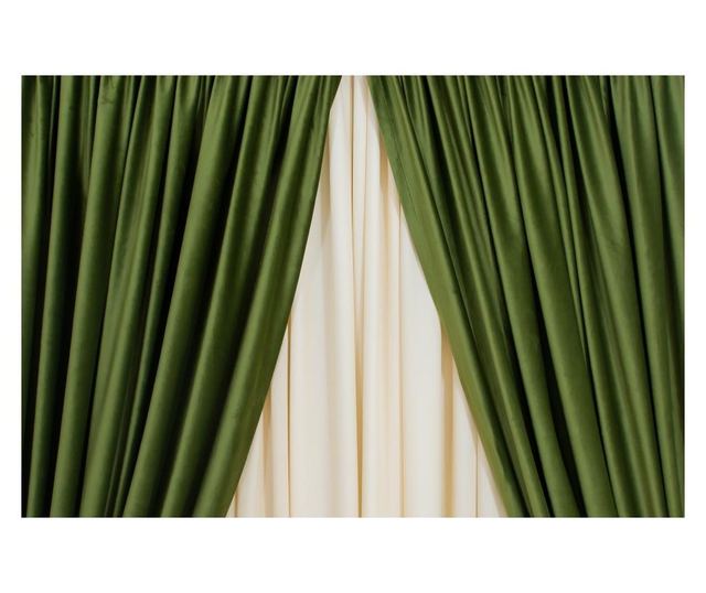 Set od 2 baršunastih zavjesa, maslinasto zelene boje, s trakom, poluprozirne, 140x250 cm