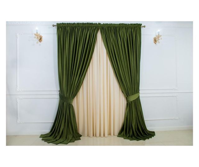 Set od 2 baršunastih zavjesa, maslinasto zelene boje, s trakom, poluprozirne, 140x250 cm