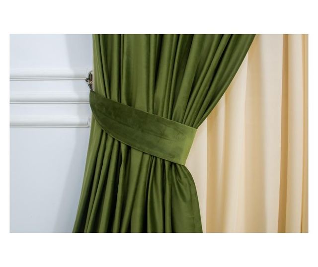 Set od 2 baršunastih zavjesa, maslinasto zelene boje, s trakom, poluprozirne, 140x250 cm