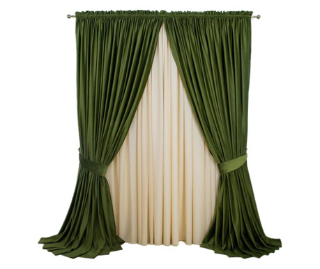 Комплект от 2 кадифени завеси, маслиненозелени, с решетка, полупрозрачни, 250x250 cm