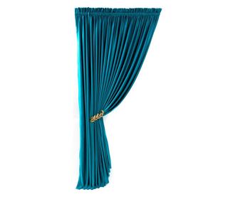 Set de 2 draperii, catifea cu rejansa, uni, opace, turcoaz, 200x250 cm