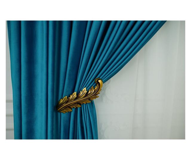 Set de 2 draperii, catifea cu rejansa, uni, opace, turcoaz, 200x250 cm