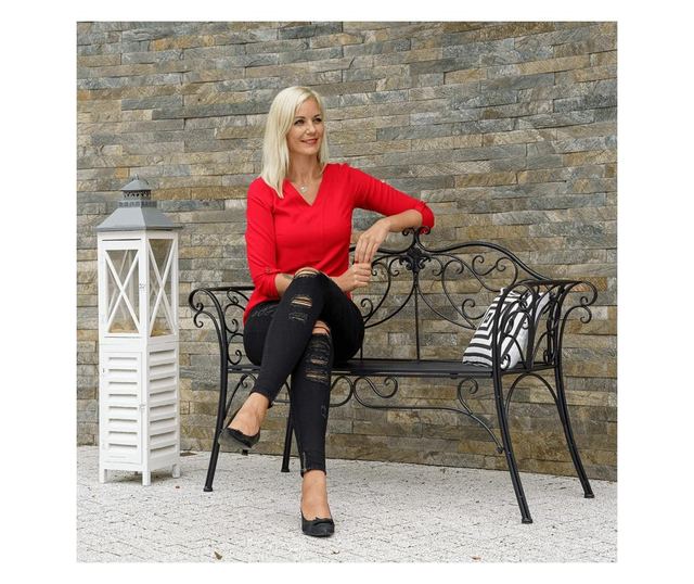 ETELIA Crna metalna vrtna klupa 131x49x89 cm