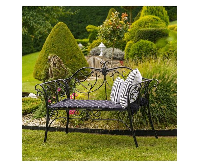 ETELIA Crna metalna vrtna klupa 131x49x89 cm