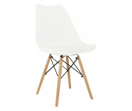 Fehér műanyag szék Kemal bükkfa lábakkal 48x56x82 cm