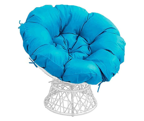 Rotirajuća fotelja od bijelog umjetnog ratana s plavim Triss tekstilnim jastukom 90x90x90 cm