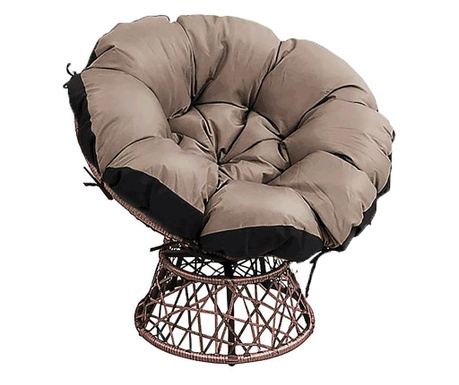 Okretna fotelja od umjetnog ratana s crno smeđim jastukom Triss 90x90x90 cm