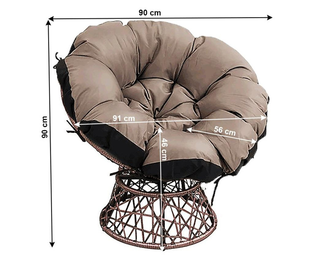 Fotoliu rotativ, din rattan artificial, cu perna maro negru, triss