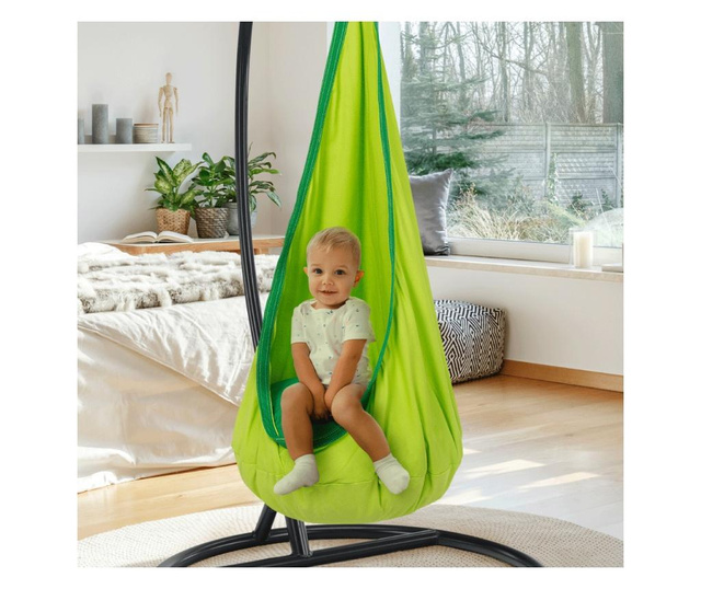 Fotoliu balansoar suspendat, din textil verde, siesta, 60x70x150 cm