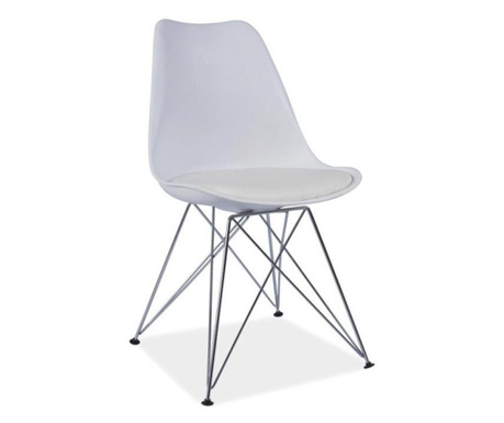 Fehér műanyag szék, króm fém lábakkal, 48x56x83 cm