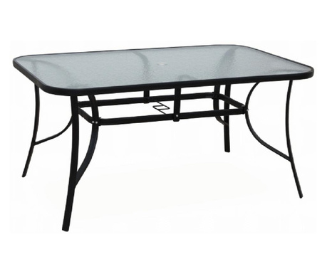 Asztal biztonsági üveglappal és fekete pasztacél lábakkal 150x90x70 cm