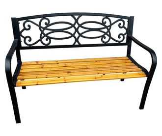 Vrtna klupa od crnog željeza i prirodnog drva ROTINA 127x60x85 cm