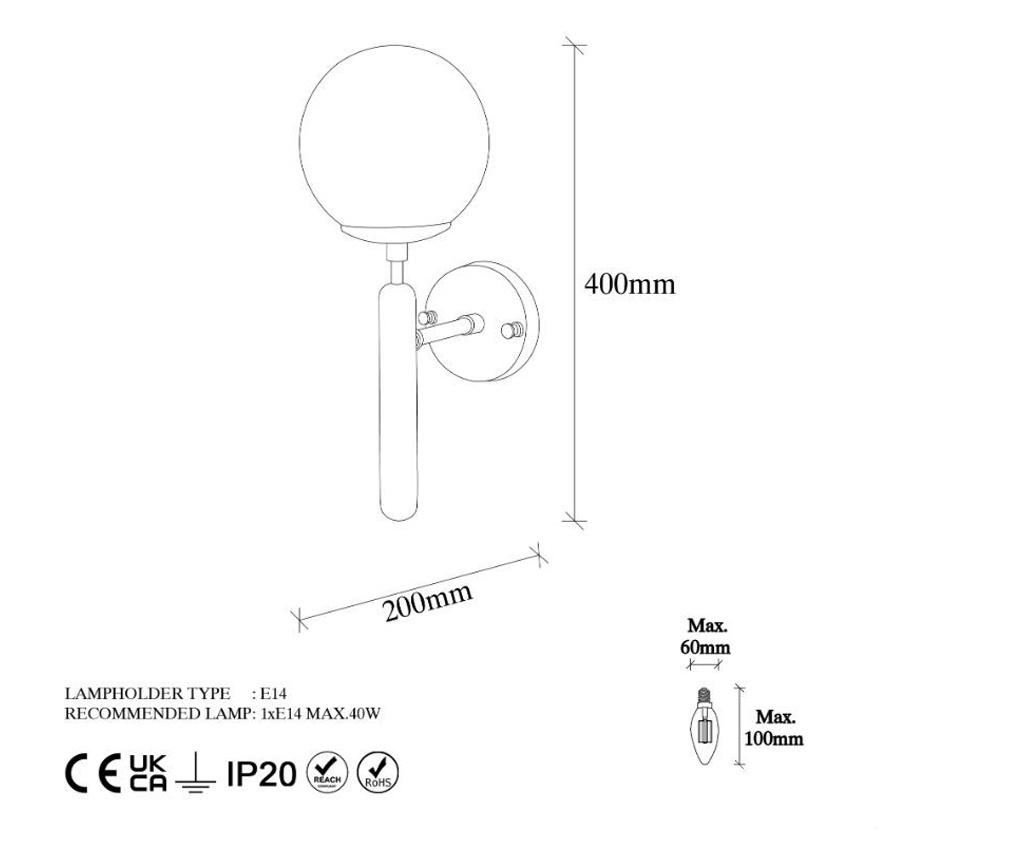 Aplica de perete Fulgor, King, corp din metal, no bulb included, max. 60 W, E14, auriu, 20x15x40 cm - 5