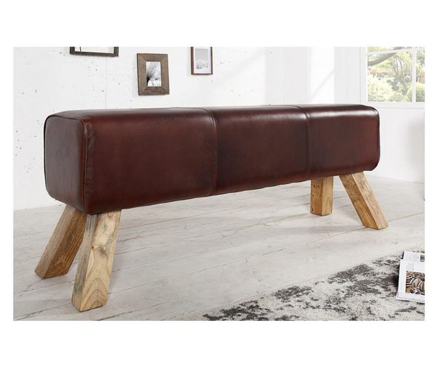 Klupa, koža, smeđa, 120x50x30 cm