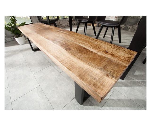 Klupa, metal, drvo, crna, boja drva, 170x46x40 cm