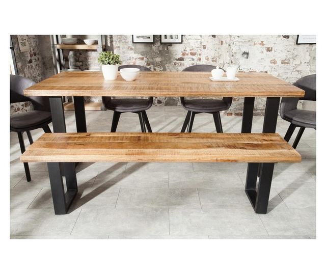 Klupa, metal, drvo, crna, boja drva, 170x46x40 cm