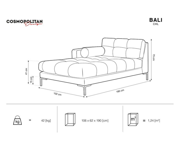 Sezlong living stanga Cosmopolitan Design, Bali Brown, bej, 185x102x75 cm