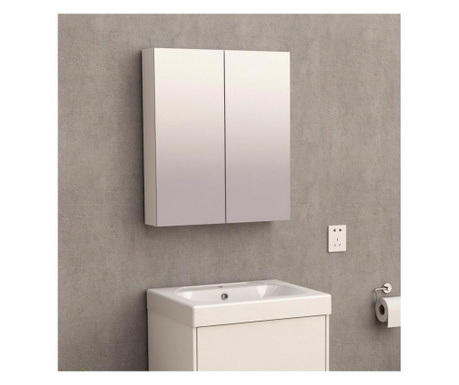 Горен огледален PVC шкаф за баня - бял водо и влагоустойчив стенен монтаж